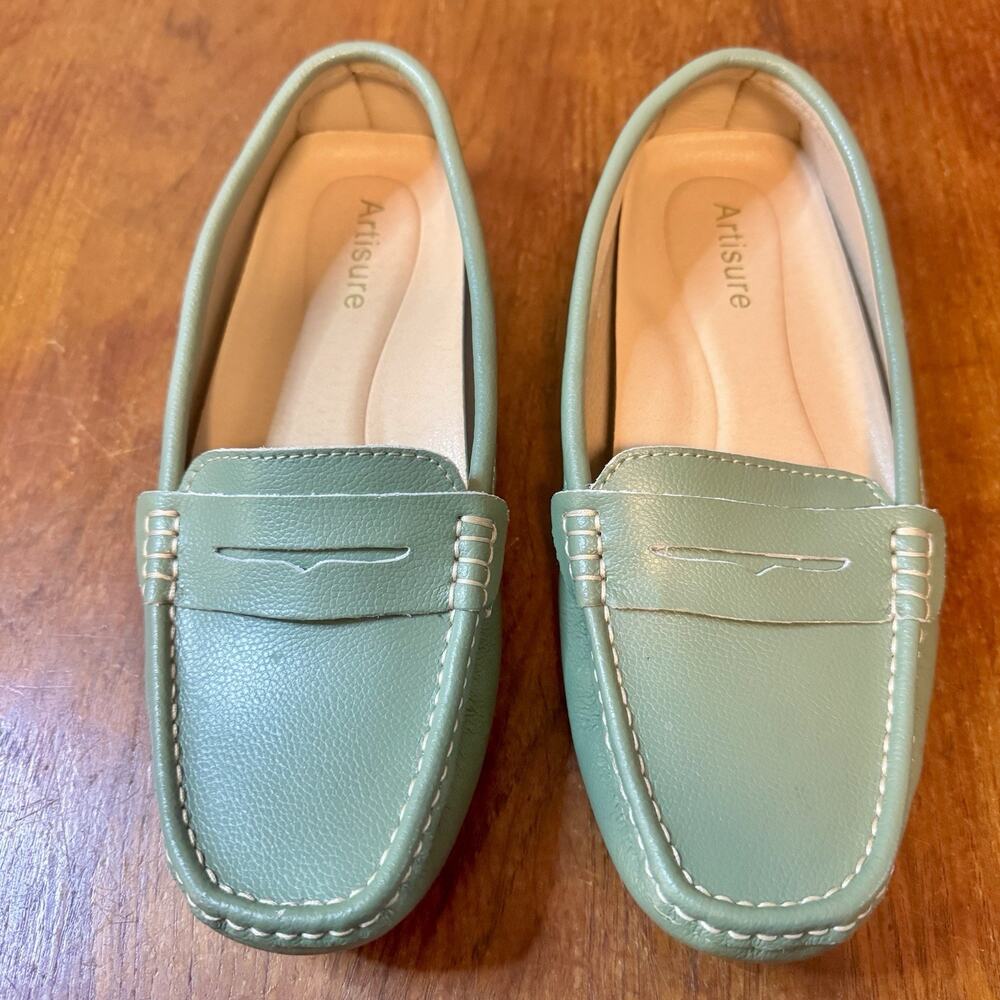 Artisure Women’s SZ 9 Green Penny Driving Loafer Slip On Moccasin Comfort Shoes
